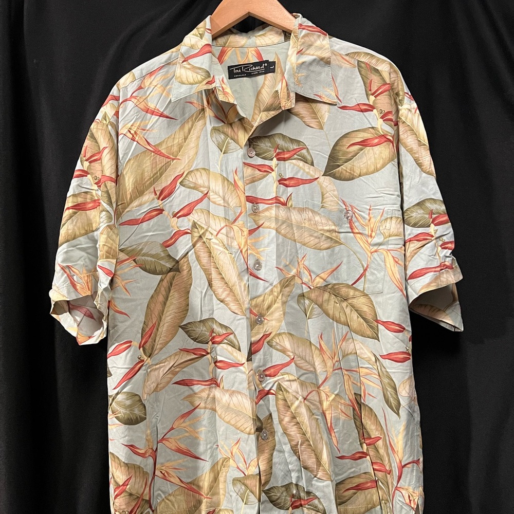 Men's Hawaiian Shirt Green Blue Red Floral Tori R… - image 2